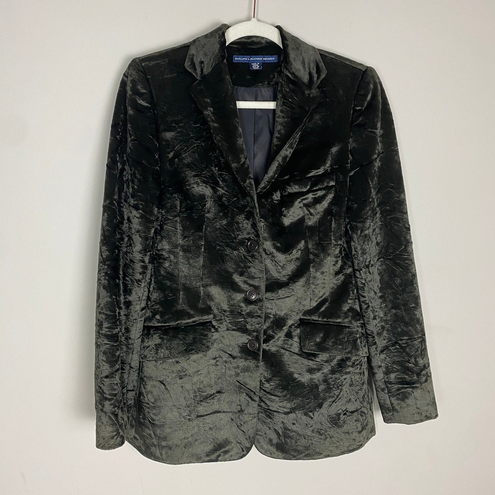 Ralph Lauren Sport Crushed Velvet Blazer Womens 4 Brown Equestrian Preppy Jacket